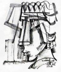 Mansoor Rahi, 14 x 16 Inch, Charcoal on Paper, Figurative Painting, AC-MSR-007